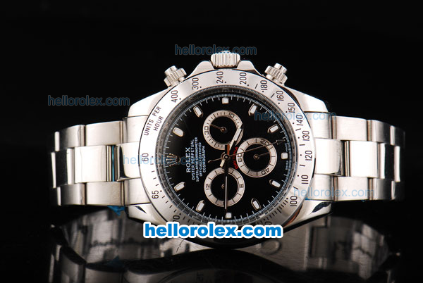 Rolex Daytona II Automatic Movement Silver Case with Black Dial and White Stick Marker-SS Strap - Click Image to Close